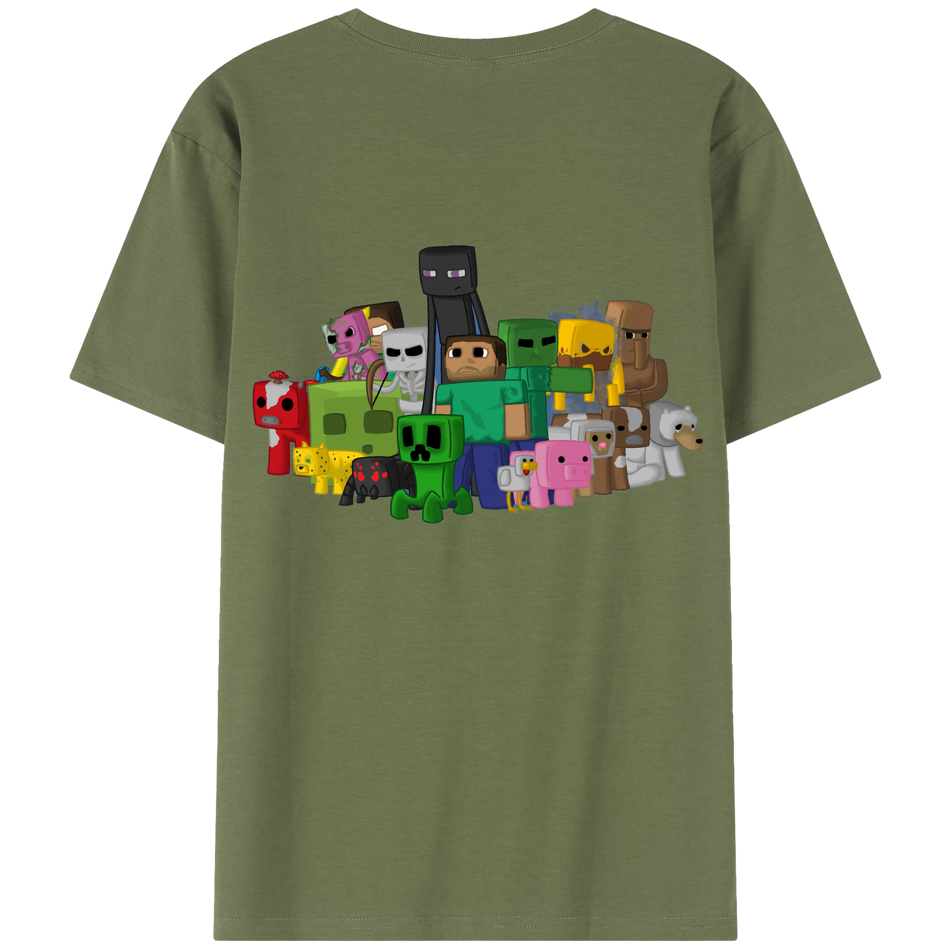 （画像用） マインクラフト ブロックの世界 Minecraft MC Block world 綿100％半袖Tシャツ（背面プリント）